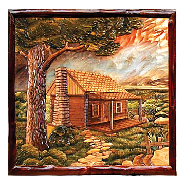 Intarsia Wood Art - Cabin